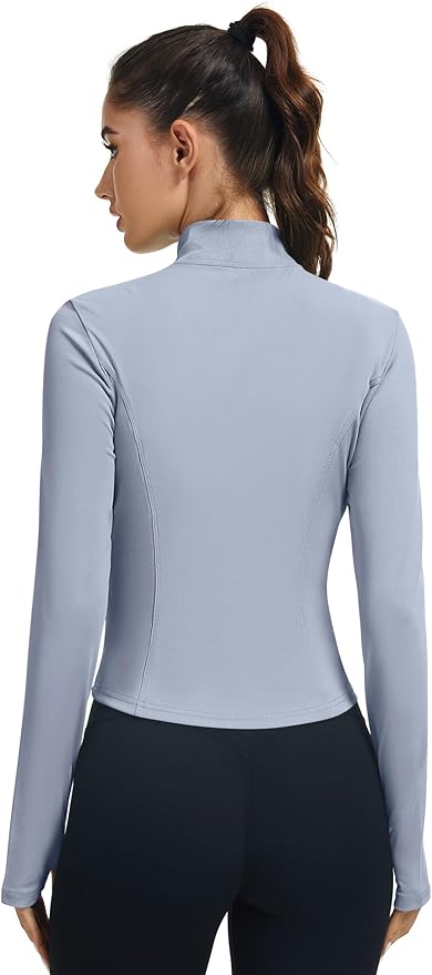 LOMON Women's Athletic Jackets Cropped Long Sleeve Workout Tops Yoga Zip Up Jackets Gym Tops Golf Shirts