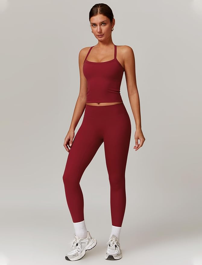 QBGJTD Womens Workout Sets Two Piece Cross Back Tank Top Matching High Waist Leggings Sets Gym Outfits Work Out Clothes