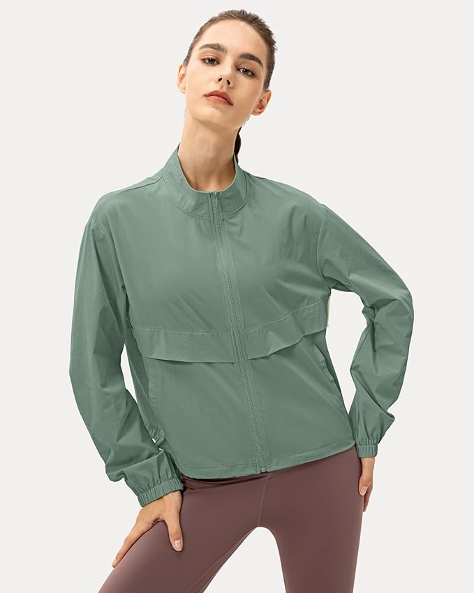 Locachy Women's Lightweight Zip Up Athletic Jacket Stand Collar Windproof Sun Protection Workout Outdoor Jacket