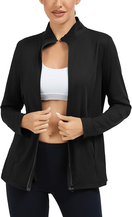 LURANEE Women's Golf Athletic Jackets with Pleated Tennis Skirt Hem Lightweight Full Zip Long Sleeve Shirts with Pockets