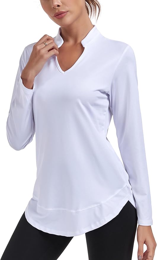Absttith Women's Long Sleeve Workout Shirts Running Yoga Tops Athletic V Neck Sport Tee Side Split