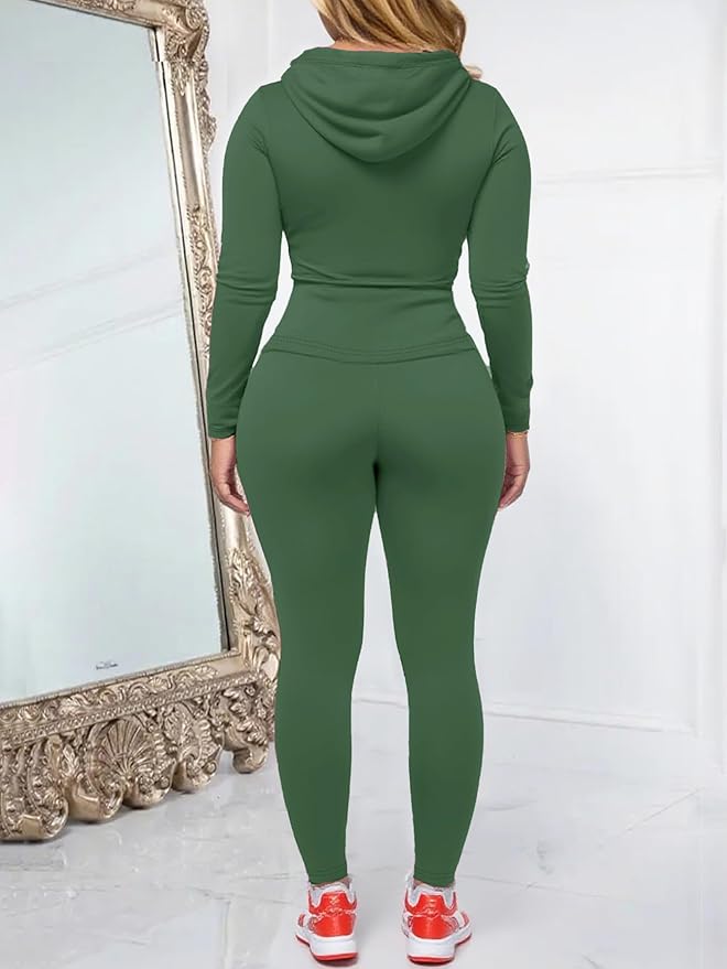 AUXDIO Women 2 Piece Outfits Casual Workout Sets Bodycon Tracksuit Zip Up Long Sleeve Hoodle Jacket Jogger Pants Set