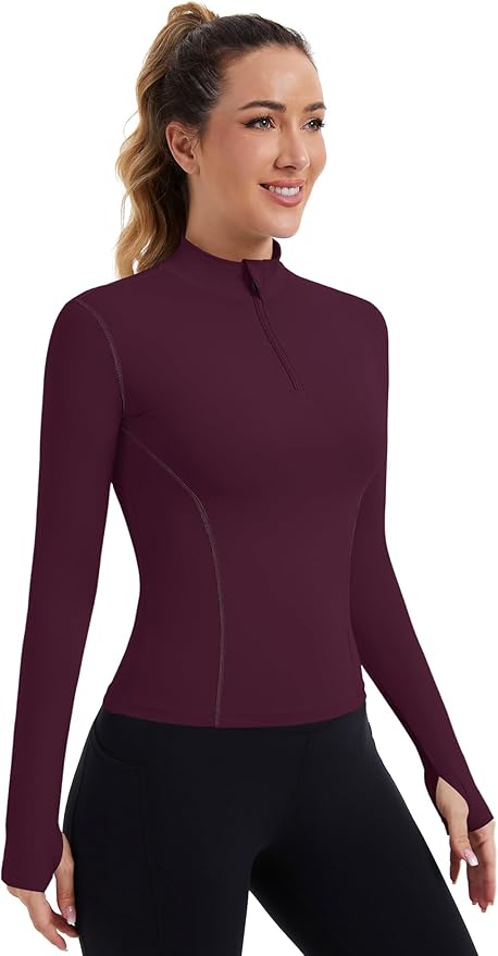 ZHENWEI Womens Workout Tops Long Sleeve Quarter Zip Pullover Quick Dry Golf Shirt Athletic Slim Fit Crop Yoga Gym Tops