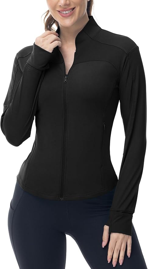 Gopune Women's Workout Athletic Jacket Lightweight Zip Up Yoga Slim Fit Tops with Pockets