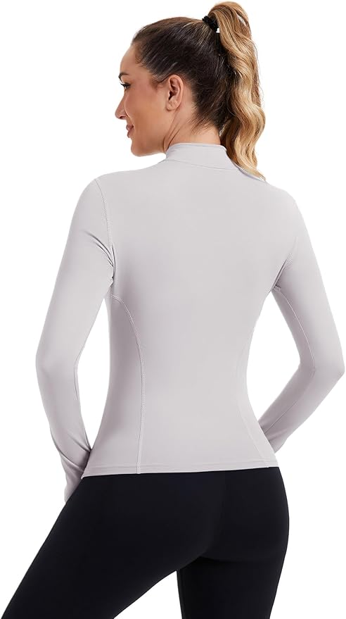 ZHENWEI Womens Workout Tops Long Sleeve Quarter Zip Pullover Quick Dry Golf Shirt Athletic Slim Fit Crop Yoga Gym Tops