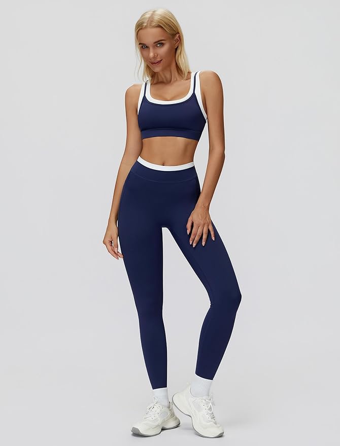 ABOCIW Two Piece Workout Sets for Women Layer Sports Bra Tummy Control High Wait Leggings Gym Yoga Outfits