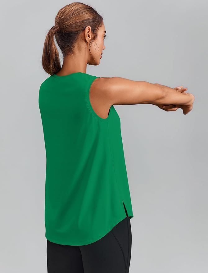 PINSPARK Workout Tops for Women Sleeveless Athletic Tank Tops UPF 50+ Running Tanks with Side Slits Loose Fit Gym Yoga Shirt