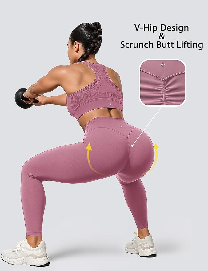 Sogetdo Yoga Leggings for Women Hidden Scrunch Butt Non See Through High Waisted No Front Seam Athletic Gym Workout Pants