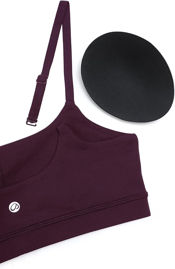 CRZ YOGA Butterluxe Adjustable Spaghetti Strap Sports Bras for Women - Scoop Neck Wireless Padded Yoga Workout Crop Top