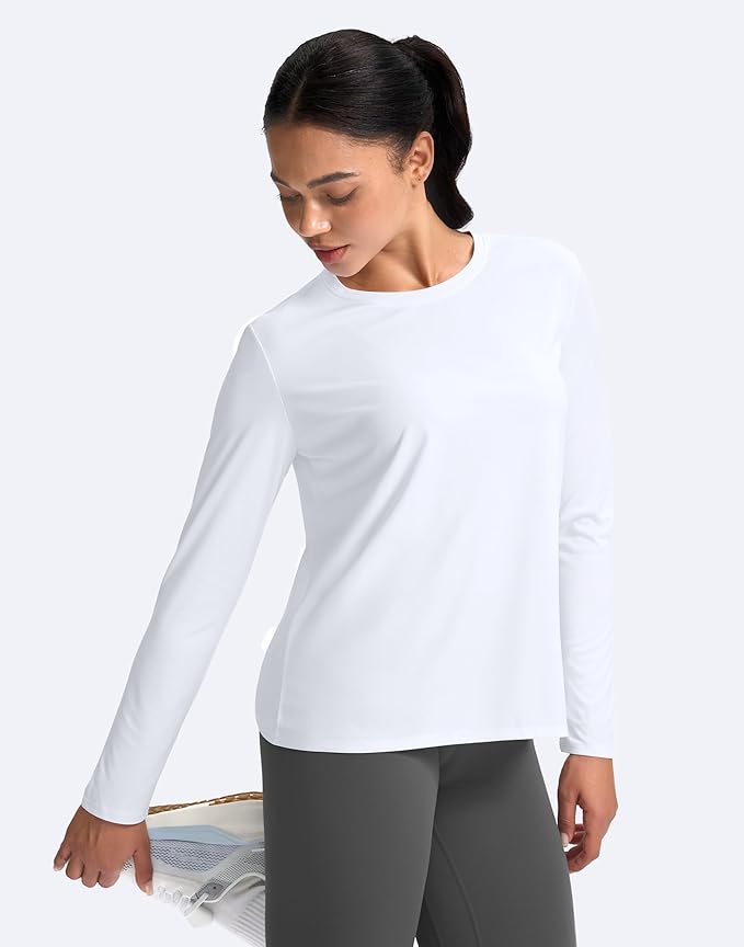 SANTINY Women's Lightweight Long Sleeve Workout Tops Split Back Gym Running Hiking Athletic Shirt Quick Dry UPF 50+ Sun Shirt