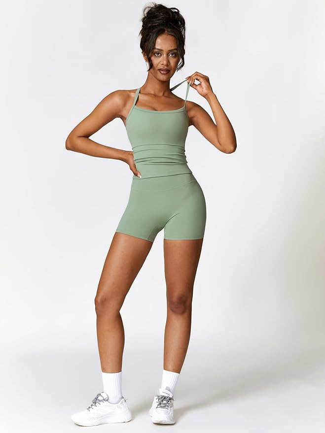 IMEKIS Women's Workout Sets 2 Piece Yoga Outfit High Waisted Biker Shorts Leggings Sports Bra Gym Fitness Clothes Tracksuit