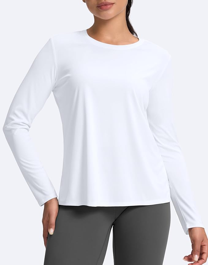 SANTINY Women's Lightweight Long Sleeve Workout Tops Split Back Gym Running Hiking Athletic Shirt Quick Dry UPF 50+ Sun Shirt
