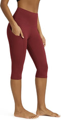 ODODOS Women's High Waisted Yoga Capris with Pockets, Tummy Control Non See Through Workout Athletic Running Capri Leggings