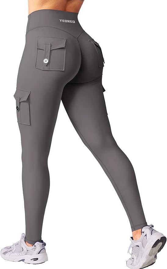 YEOREO CoreFlex Workout Cargo Leggings with Pockets for Women Hidden Scrunch Butt Lifting Leggings Gym Yoga Pants