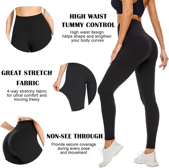 FULLSOFT 3 Pack Leggings for Women High Waisted Soft Black Yoga Pants for Workout Athletic Running Reg & Plus Size