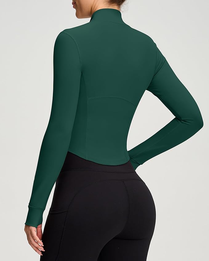 Women BBL Jacket Full Zip UP Workout Athletic Cropped Jacket wIth Thumb Holes Running Yoga Sportswear