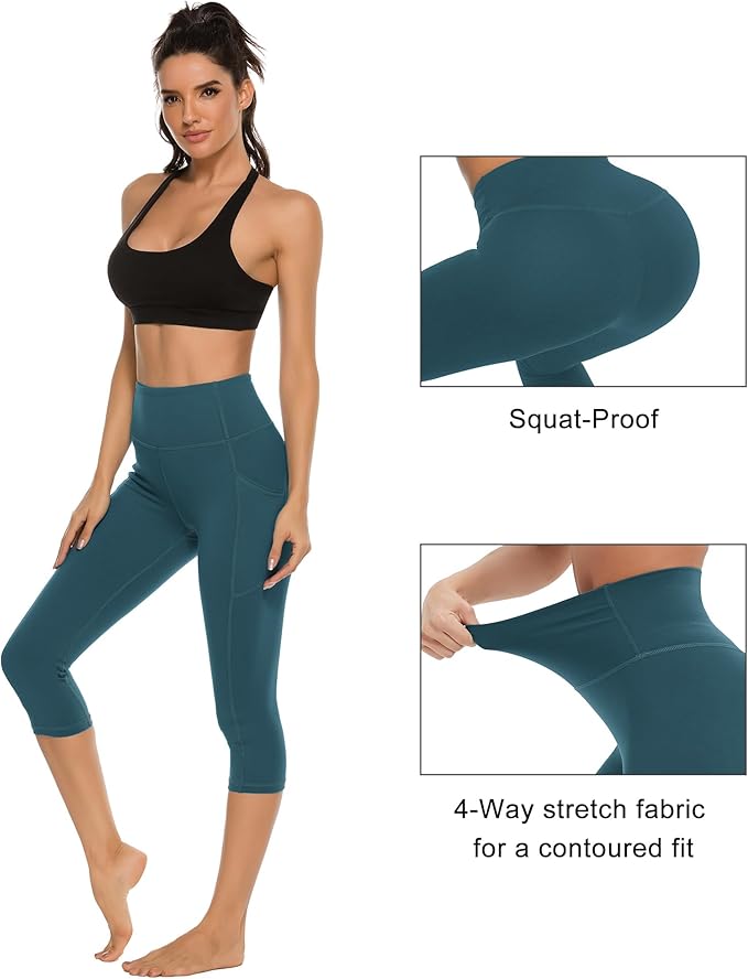 Stelle Women's Capri Yoga Pants with Pockets Essential High Waisted Leggings for Workout