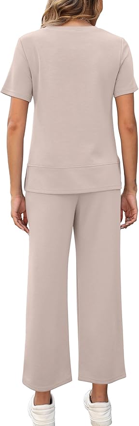XIEERDUO Women's Side Slit Lounge Sets 2026 Fashion 2 Piece Travel Outfits Cozy Loungewear Wide Leg Tracksuits S-3XL