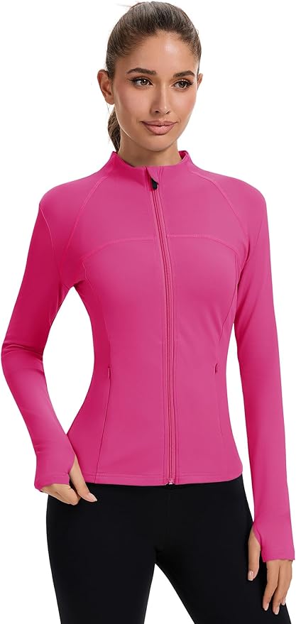 Rapbin Women's Full Zip Workout jackets Runing Slim Fit Athletic Tops With Thumb Holes