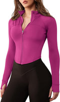 GYM RAINBOW Women's Zip Up Workout Jacket Lightweight Slim Fit Athletic Jacket Cropped Running Gym Tops with Thumb Holes
