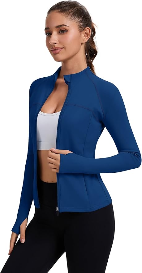 Rapbin Women's Full Zip Workout jackets Runing Slim Fit Athletic Tops With Thumb Holes