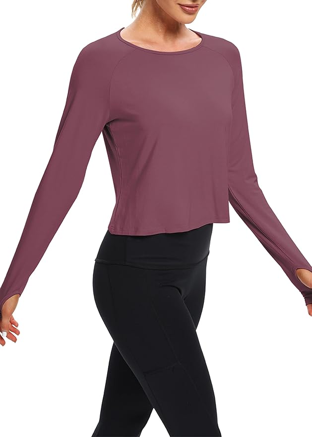Bestisun Long Sleeve Workout Running Shirts Athletic Yoga Gym Crop Tops for Women