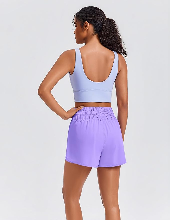 PINSPARK Women's 2 in 1 Running Shorts High-Split Athletic Short High Waisted 3" Liner Workout Gym Short with Pockets
