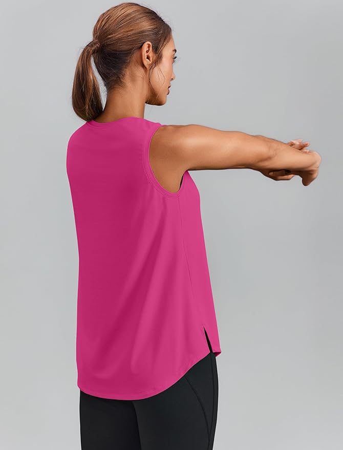 PINSPARK Workout Tops for Women Sleeveless Athletic Tank Tops UPF 50+ Running Tanks with Side Slits Loose Fit Gym Yoga Shirt