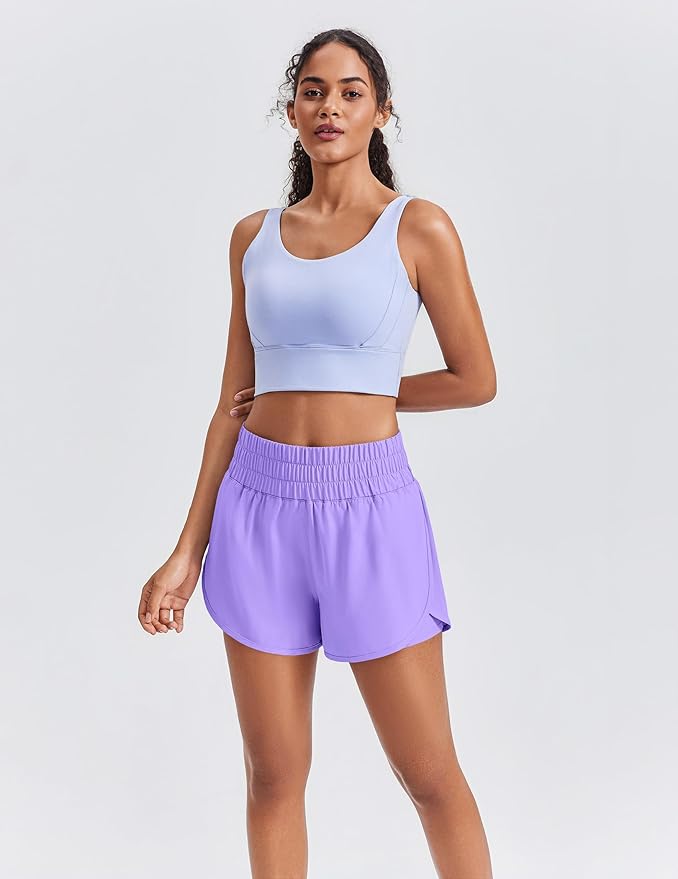 PINSPARK Women's 2 in 1 Running Shorts High-Split Athletic Short High Waisted 3" Liner Workout Gym Short with Pockets