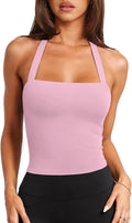 LASLULU Womens Sexy Halter Sports Bra Workout Tops Wirefree Sleeveless Gym Yoga Tank Tops Y2k Casual Crop