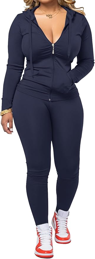 AUXDIO Women 2 Piece Outfits Casual Workout Sets Bodycon Tracksuit Zip Up Long Sleeve Hoodle Jacket Jogger Pants Set