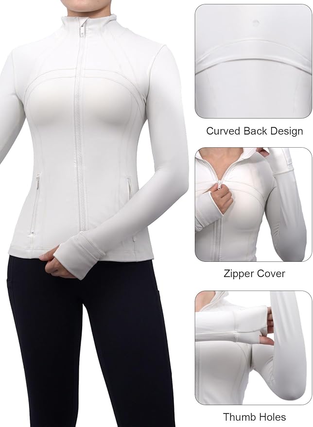 SIS QUEEN Women's Workout Jackets Slim Fit Athletic Track Tops with Pockets Thumb Holes Full Zip Up Lightweight Sportswear