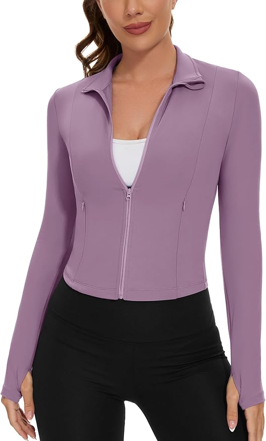 Loovoo Women's Cropped Workout Jacket Zip Up Athletic Jackets Slim Fit Lightweight Running Sports Track Jacket 2025