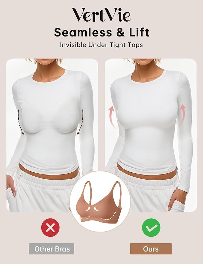 Vertvie Womens Seamless Jelly Bras No Underwire Comfort Push Up Bras Buttery Soft Wireless Bralette Full Coverage Sports Bra