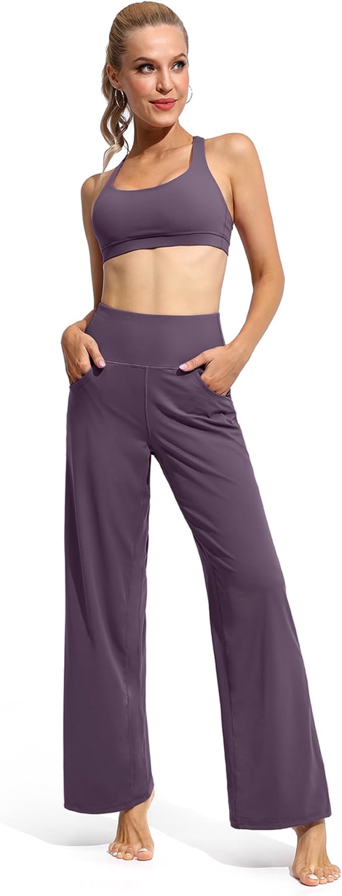 Promover Wide Leg Pants Woman Yoga Pants with Pockets Stretch Loose Casual Lounge Sweatpants Petite/Regular/Tall
