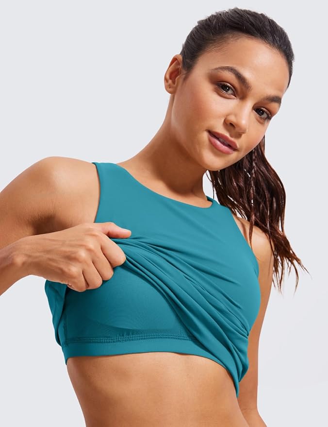 CRZ YOGA Butterluxe High Neck Tank Tops for Women - Racerback Workout Padded Yoga Athletic Camisole with Built in Bra