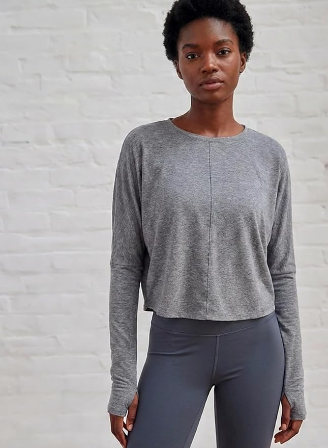 Sanutch Women’s Split Back Long Sleeve Crop Yoga Top – Soft Breathable Boat Neck Athleisure Tee for Everyday Wear
