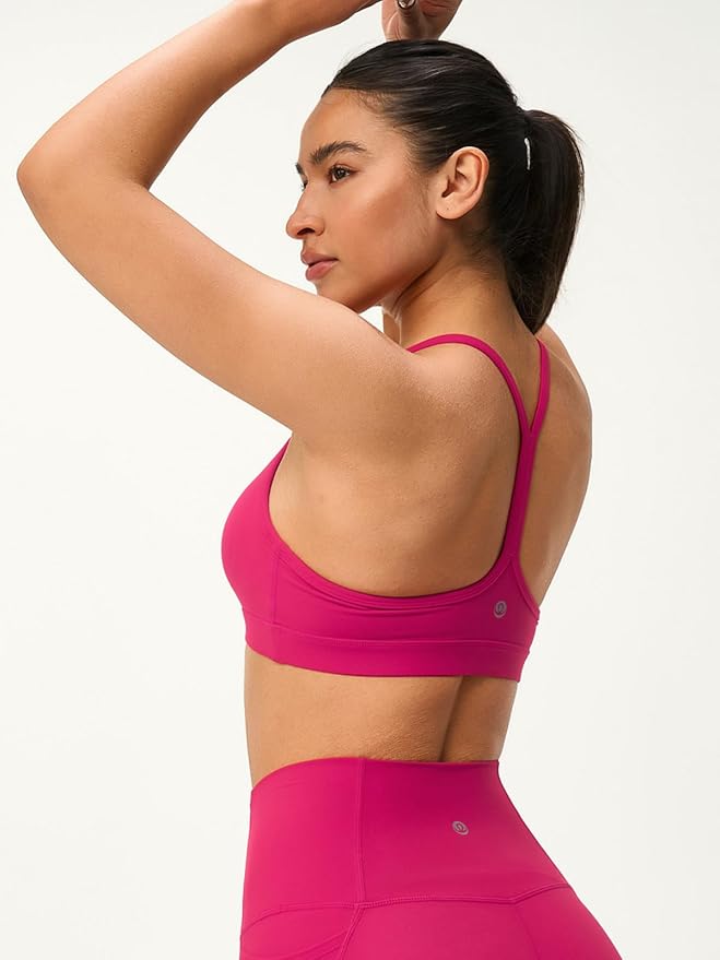 Womens Y Back Padded Sports Bra Strappy U Neck Butter Soft Low Impact Workout Bras Yoga Pilates Walking