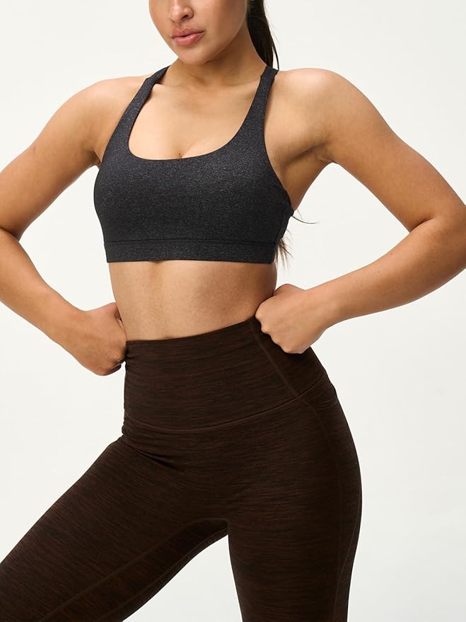 Women's Strappy Sports Bras Light Compression Crop Criss Cross Back Padded Workout Yoga Bra Supportive U Neckline