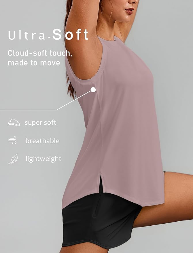 PINSPARK Workout Tops for Women Sleeveless Athletic Tank Tops UPF 50+ Running Tanks with Side Slits Loose Fit Gym Yoga Shirt