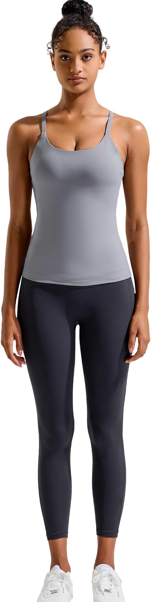 RUNNING GIRL Yoga Tank Tops for Women Built in Shelf Bra B/C Cups Strappy Back Activewear Workout Compression Tops