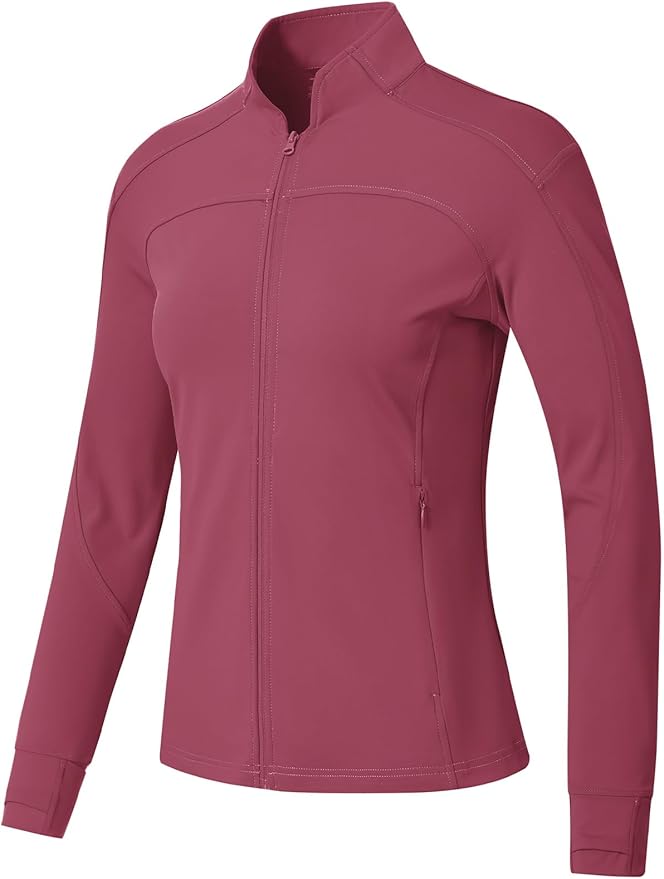BGOWATU Women's Workout Jacket Lightweight Zip up Running Athletic Jackets with Thumb Holes