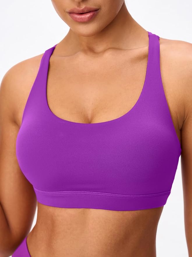 Women's Strappy Sports Bras Light Compression Crop Criss Cross Back Padded Workout Yoga Bra Supportive U Neckline
