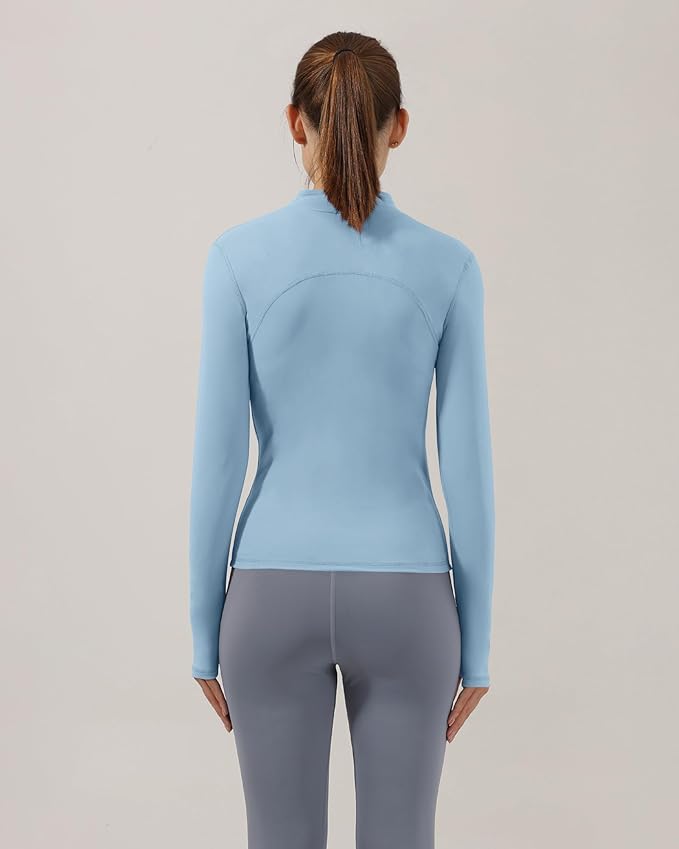 Locachy Women's Slim Fit Full Zip Athletic Running Sports Workout Jacket with Thumb Holes