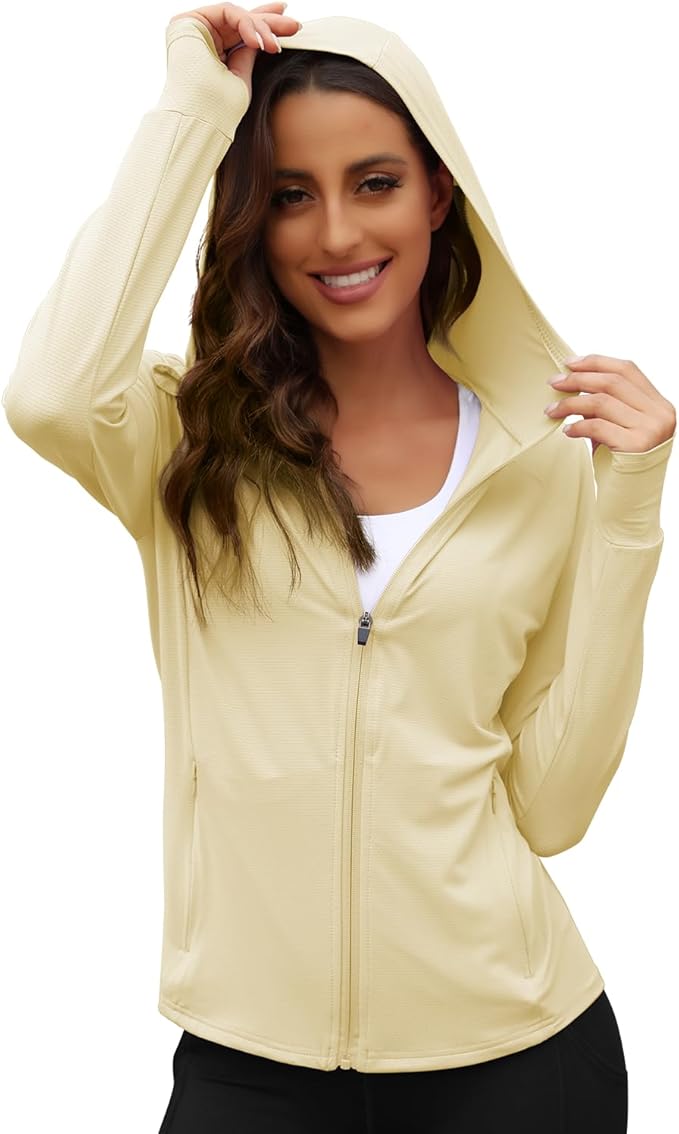 We1Fit Women's UPF 50+ Sun Protection Jacket Hoodie Sun Shirts Hiking Running Athletic Shirt