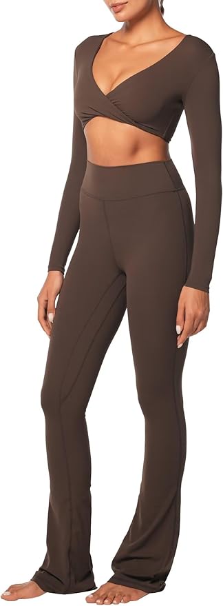 Sunzel Long Sleeve Workout Tops for Women Buttery Soft Deep V Twist Cropped Tops with Compression for Yoga Pilates Gym Outfit