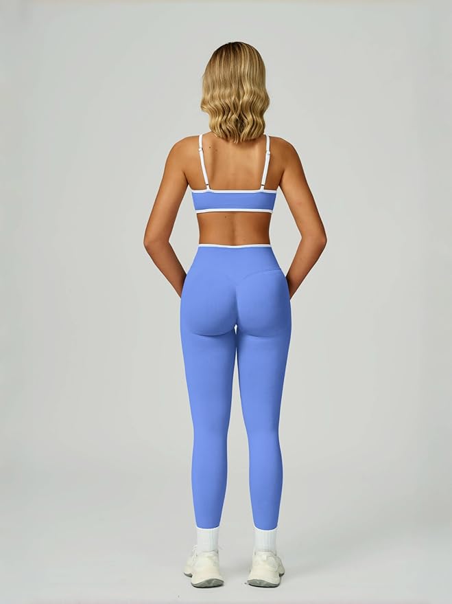ABOCIW Womens 2 Piece Workout Sets Seamless Color Block Sports Bra Scrunch Butt Lifting High Waist Leggings Gym Set