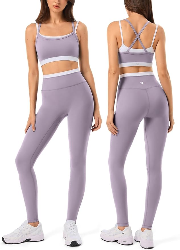 2 Pieces Workout Sets for Women,Seamless Yoga Leggings with Padded Sports Bras,Athletic Matching Outfits,Gym,Casual