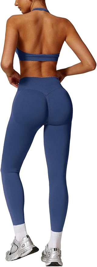 ABOCIW Workout Sets for Women Seamless Scunch Butt Lifting Impact Leggings Halter Sports Bra 2 Piece Gym Outfits
