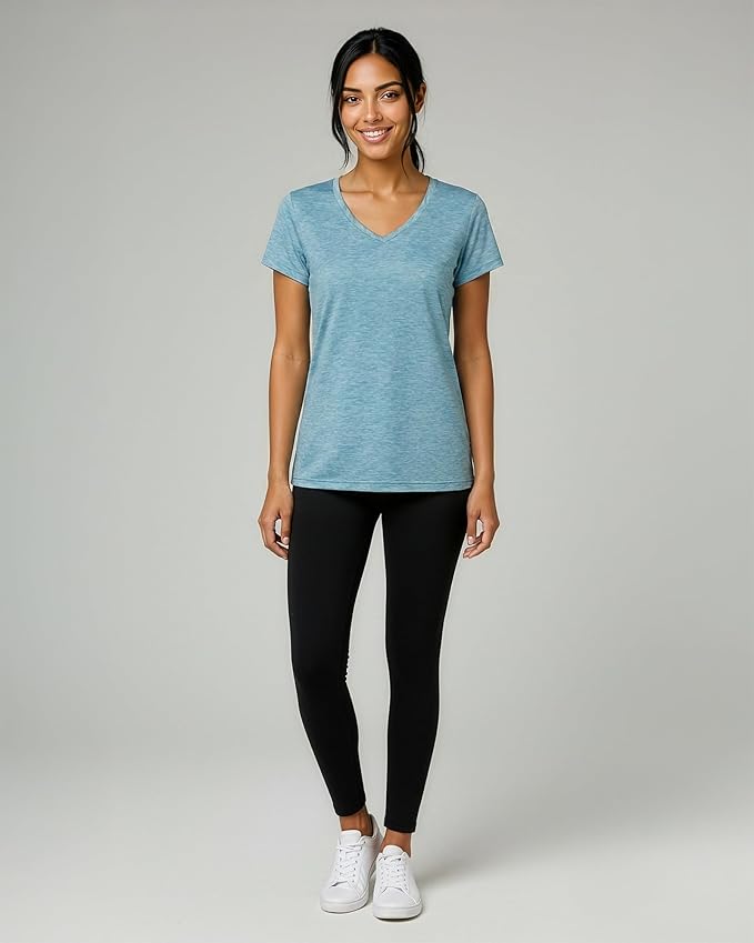 Real Essentials 5 Pack: Women's Dry-Fit Short Sleeve V Neck T Shirt Workout Fitness Yoga Top Tee (Available in Plus Size)